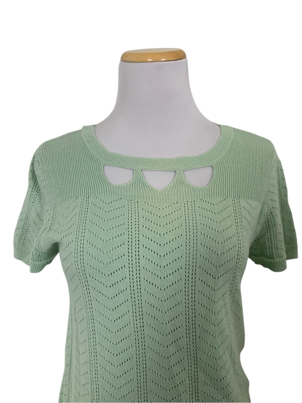 ModCloth Pointelle Knit Retro Top Women’s M Cotton Blend Celery Green Twee Cute